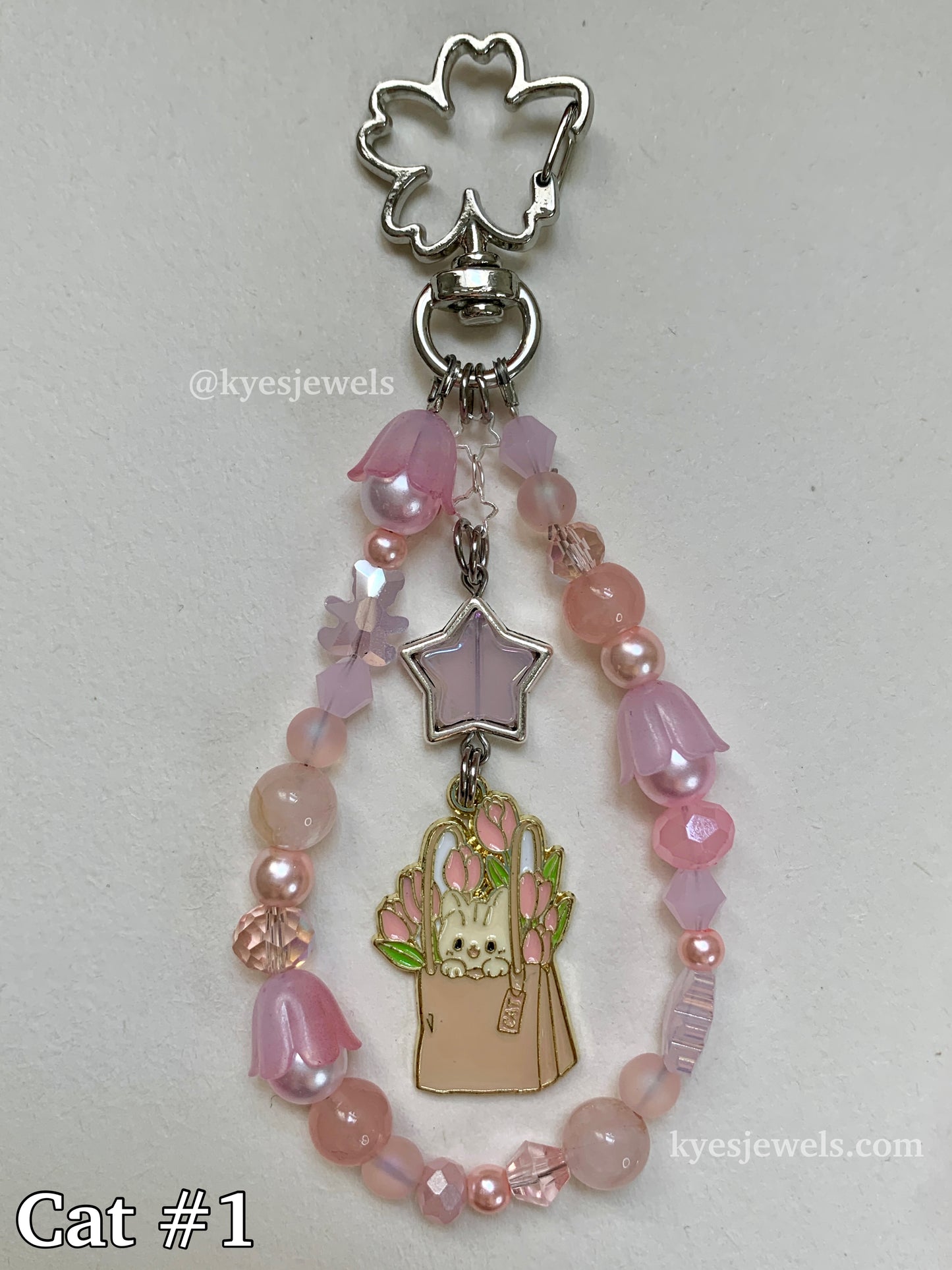 Pink Flower Cat Keychain