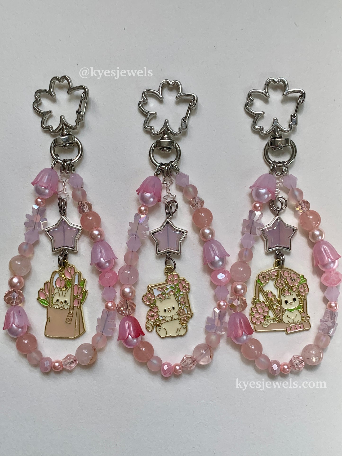 Pink Flower Cat Keychain