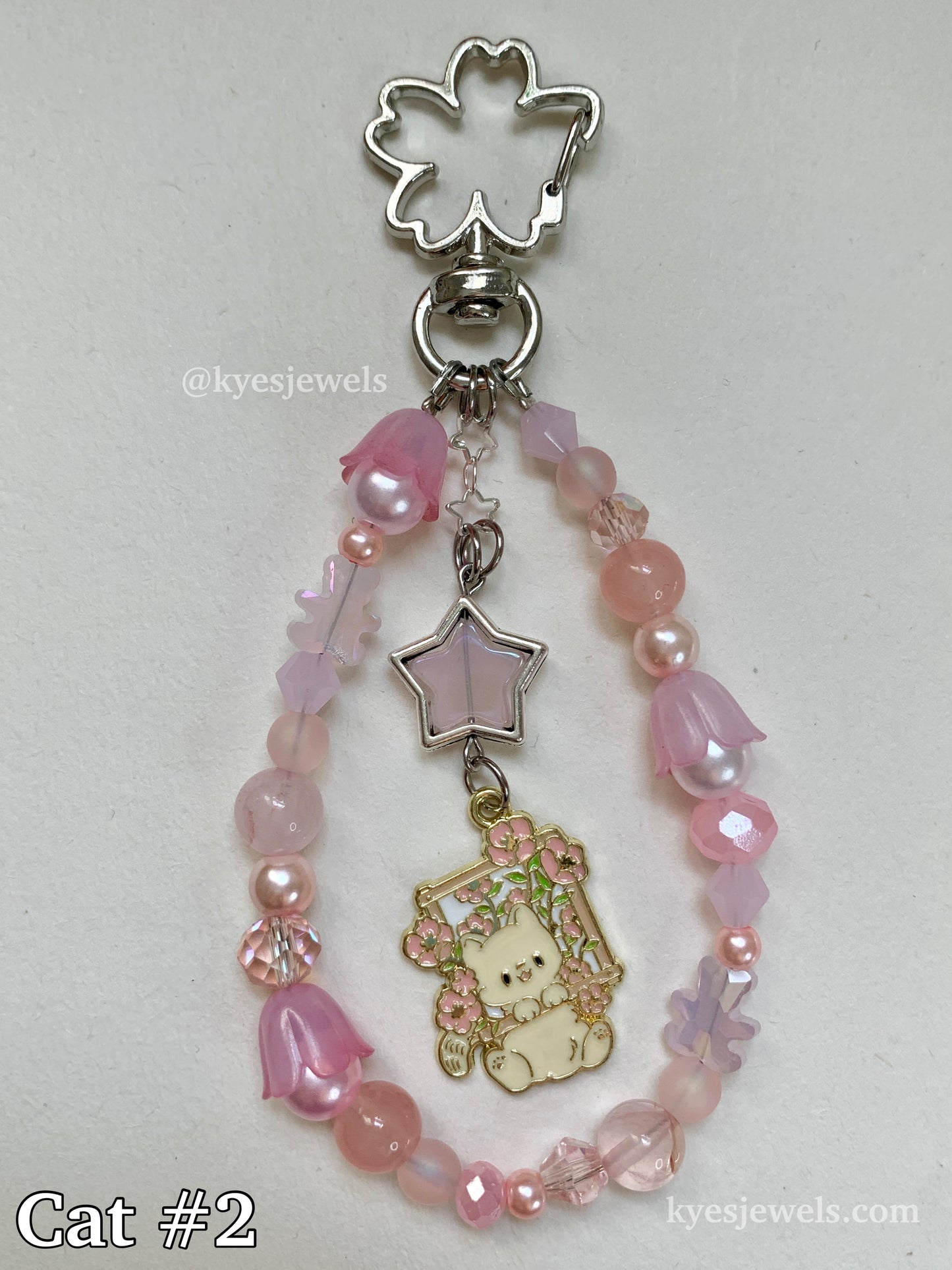 Pink Flower Cat Keychain