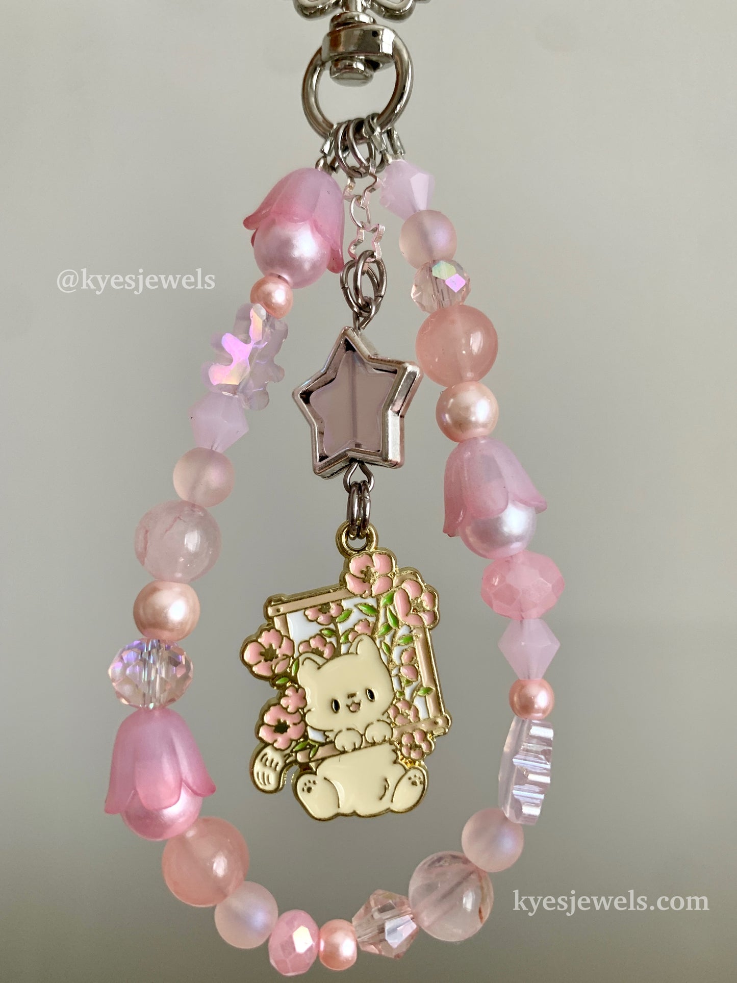 Pink Flower Cat Keychain