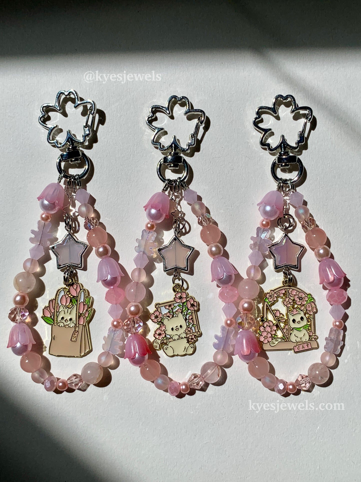 Pink Flower Cat Keychain