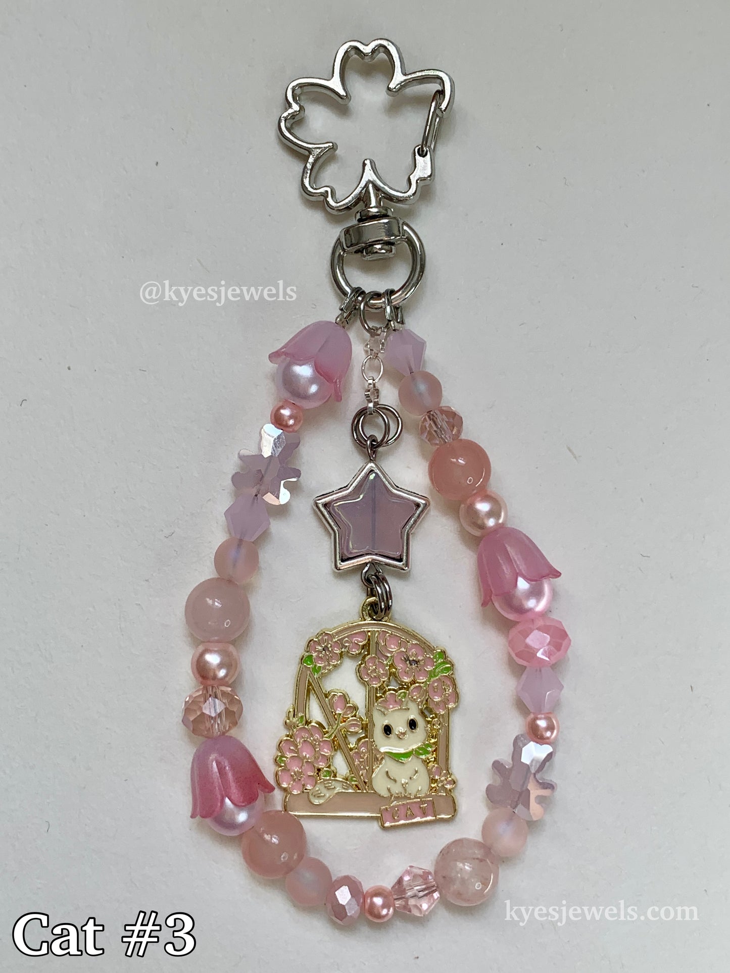 Pink Flower Cat Keychain