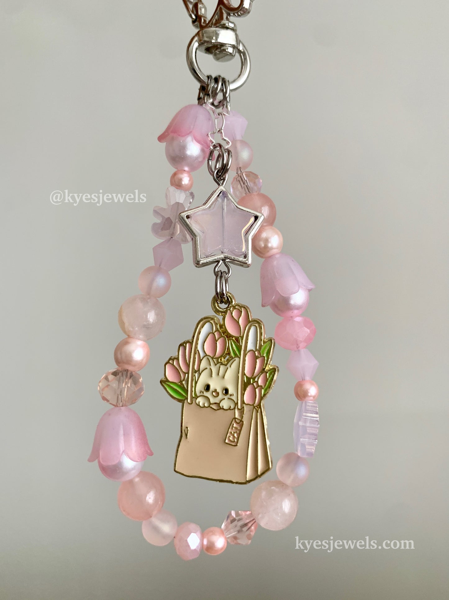 Pink Flower Cat Keychain